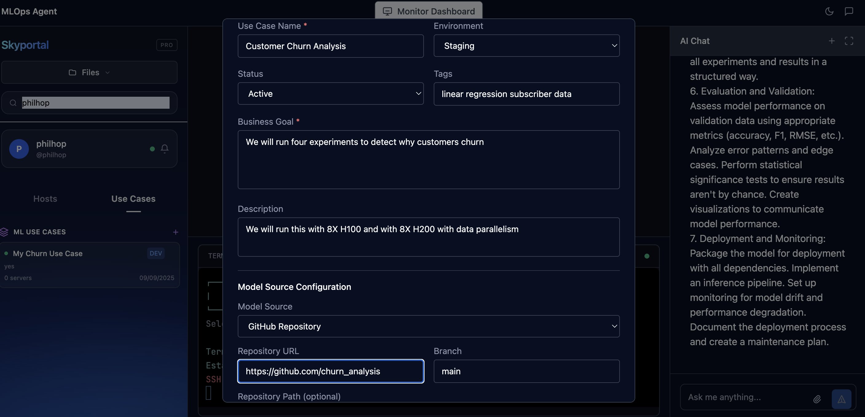 Skyportal Build and Ship view — IDE-like interface for defining and shipping ML workloads